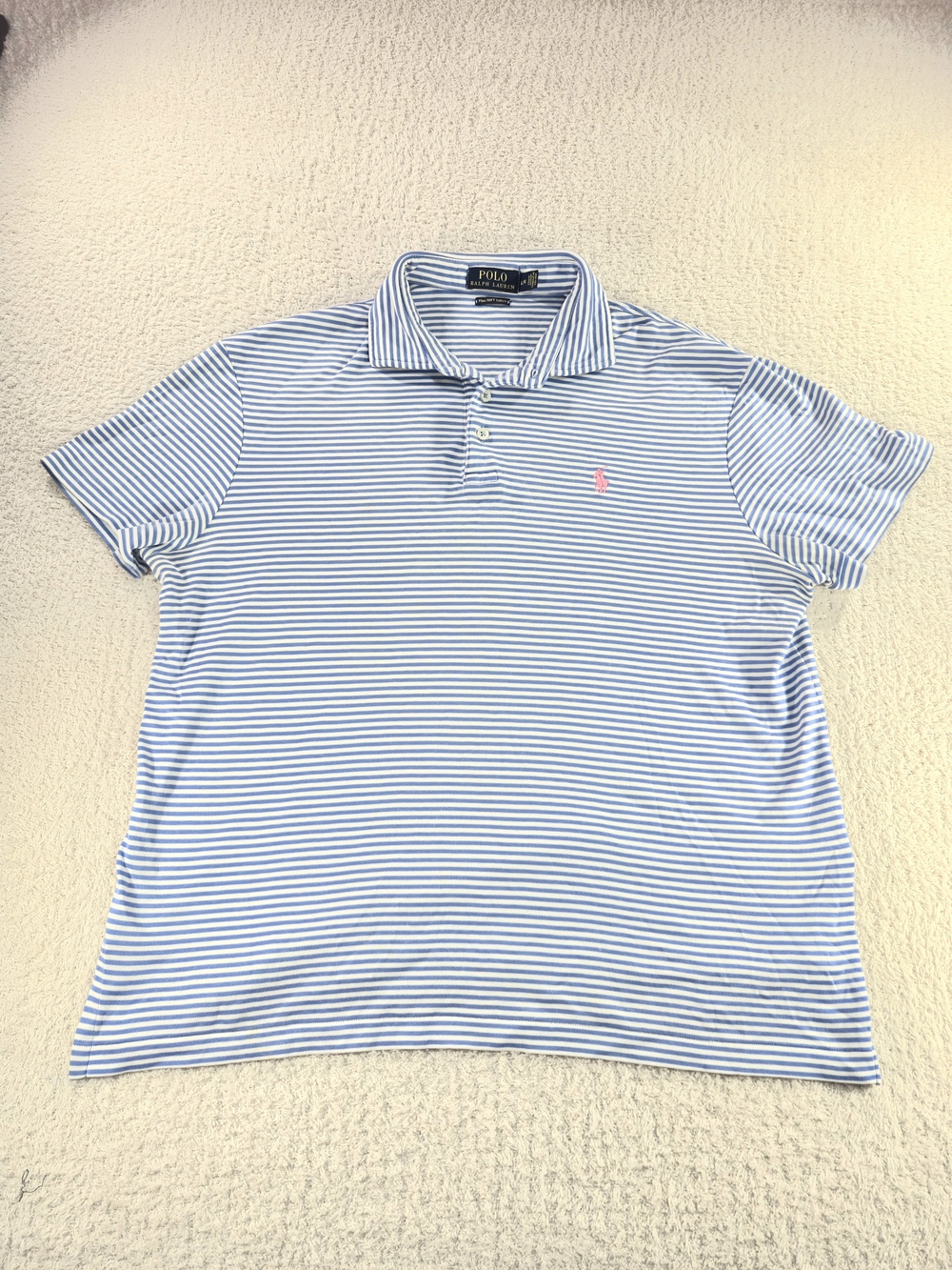 Polo Ralph Lauren Women's L Pima Soft Touch Striped Polo Shirt Blue White Pink - Picture 2 of 9
